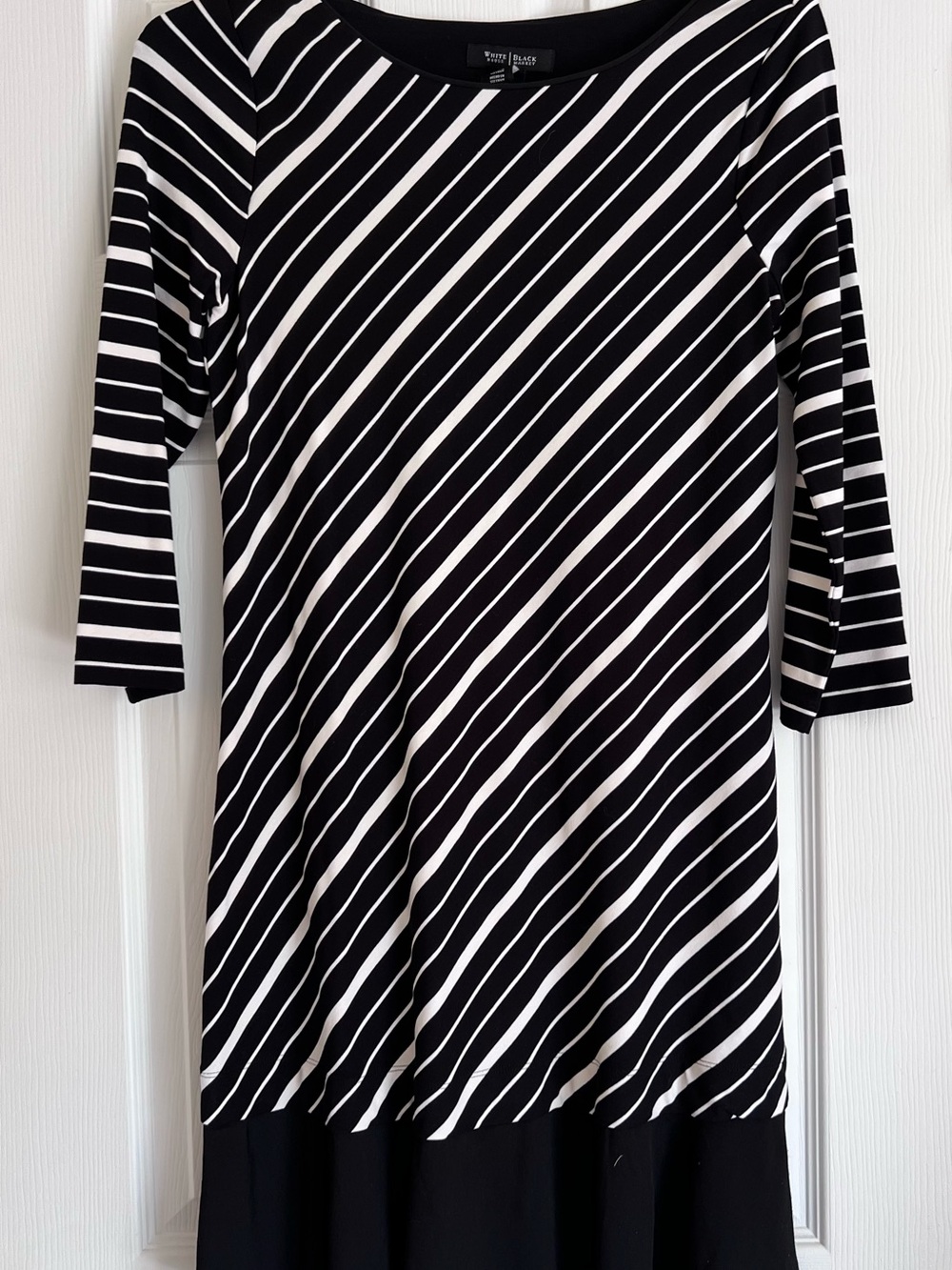 White House Black Market Black and White Striped Long Sleeve Dress